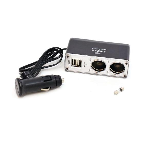 Разветвитель в прикуриватель 2 гнезда + 2 USB - 1