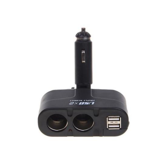 Разветвитель в прикуриватель 2 гнезда + 2 USB - 1